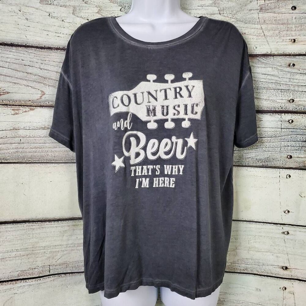 Maurices Large Country Music & Beer Graphic Tee Gray Short Sleeve
